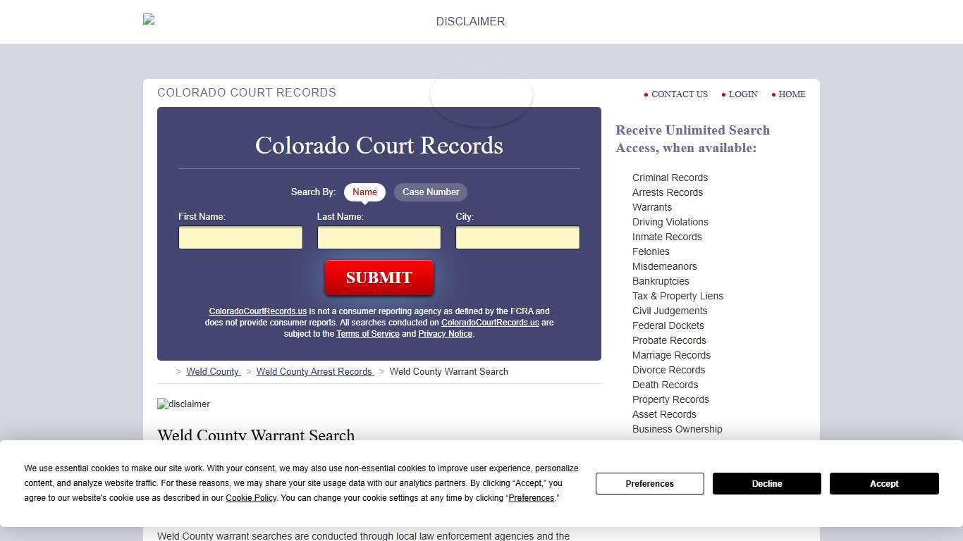 Weld County Warrant Search ColoradoCourtRecords.us